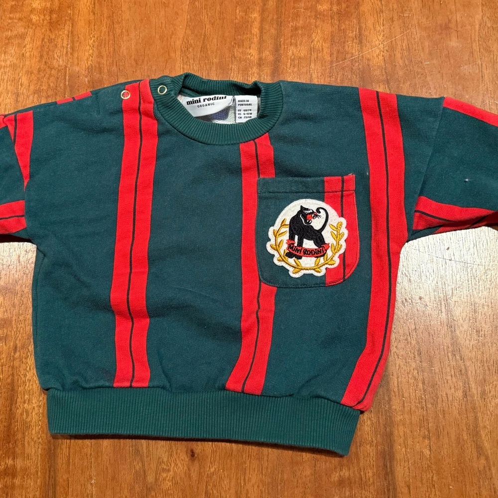 Mini Rodini Striped Sweatshirt with Cat Patch